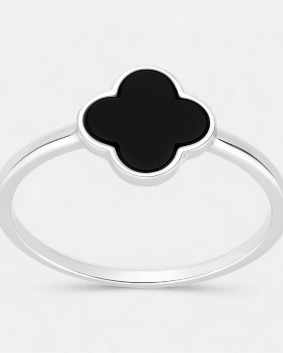 Anillo Trébol de la Suerte Ónix