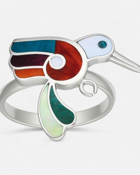 Anillo Ajustable Colibrí Piedras Naturales Multicolor