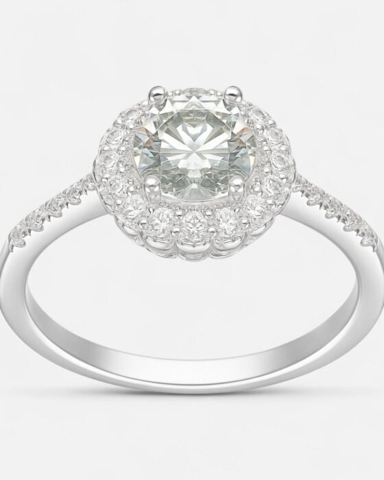 Anillo Flor Solitario Moissanita y Circones