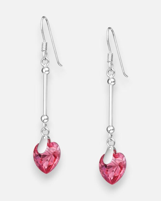 Aro Palito Corazón Hecho con Cristal Swarovski® Rosa