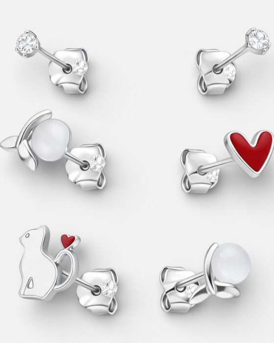Set Aros Minimalista Gatito Corazón Cola de Ballena Circones