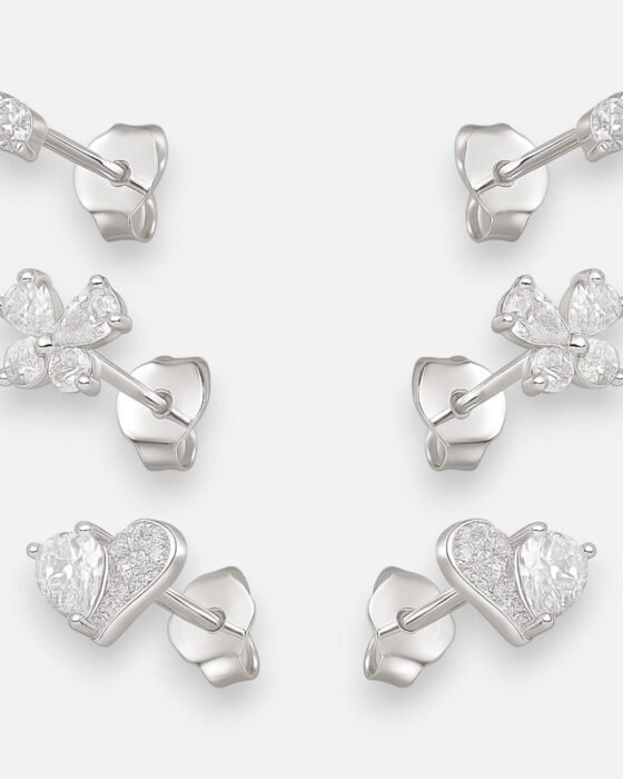 Set Aro Minimalista Corazón Mariposa Circón