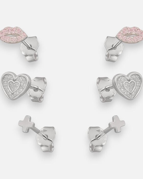 Set Aros Minimalista Corazón Labios Cruz Circones