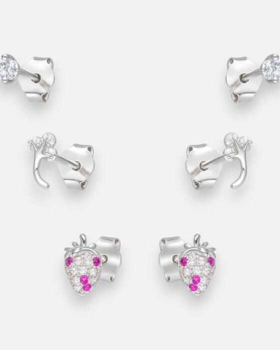 Set Aros Minimalista Frutilla Trébol Circones