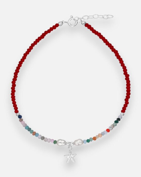Tobillera Cristales Multicolor Perlas Estrella de Mar