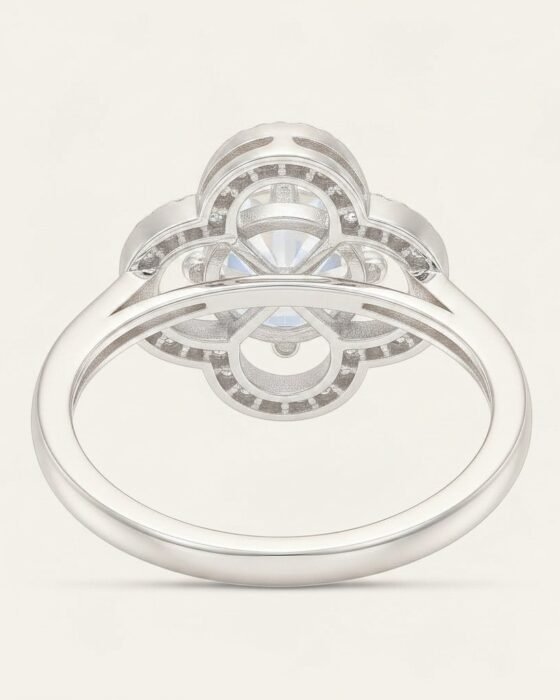 Anillo Plata Trébol Moissanita y Circones