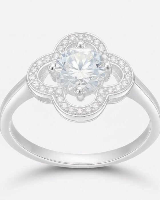 Anillo Plata Trébol Moissanita y Circones