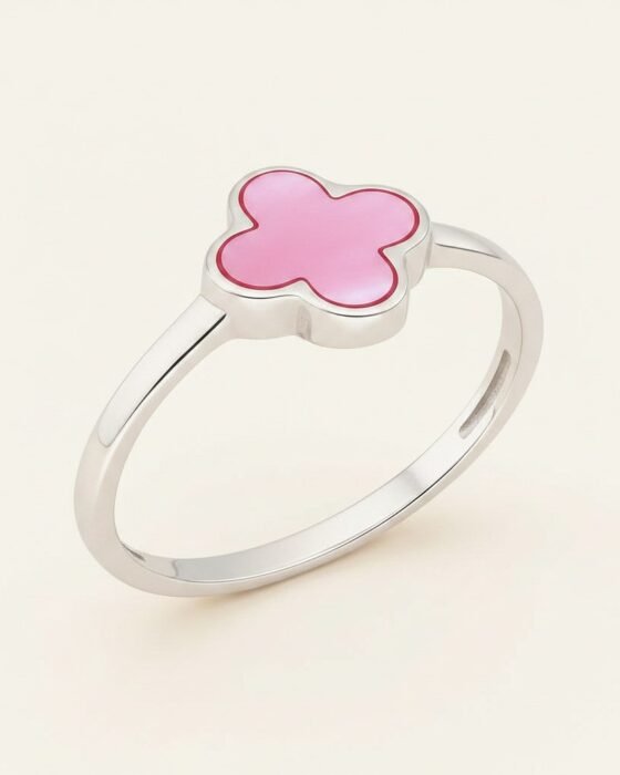 Anillo de Plata Trébol Nácar Rosado