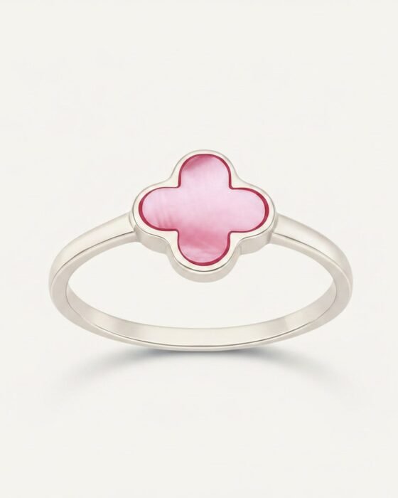 Anillo de Plata Trébol Nácar Rosado
