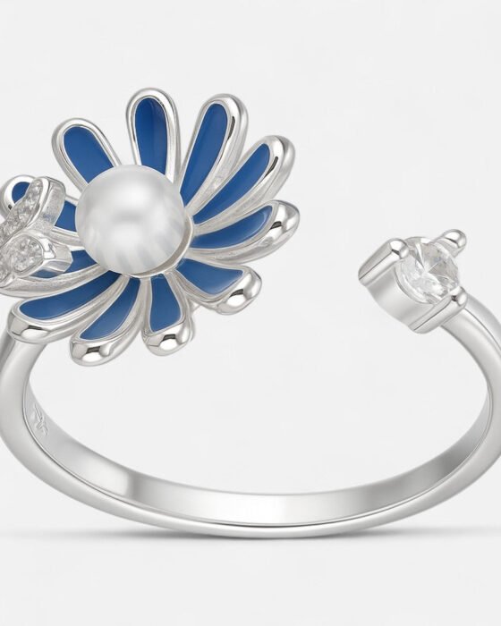 Anillo Ajustable Flor Esmaltada Perla Circones