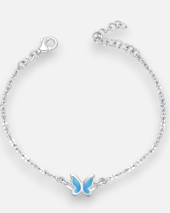 Pulsera Tradicional Martillada Mariposa Esmaltada Celeste