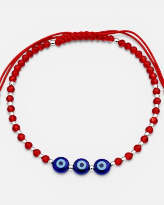 Pulsera Hilo Rojo Ajustable Cristales Esferas Ojo Turco