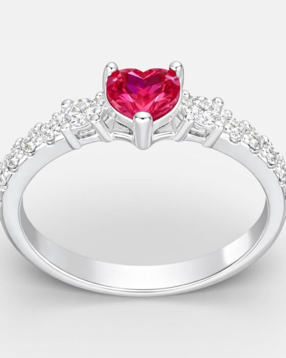 Anillo Corazón Circones Rubí