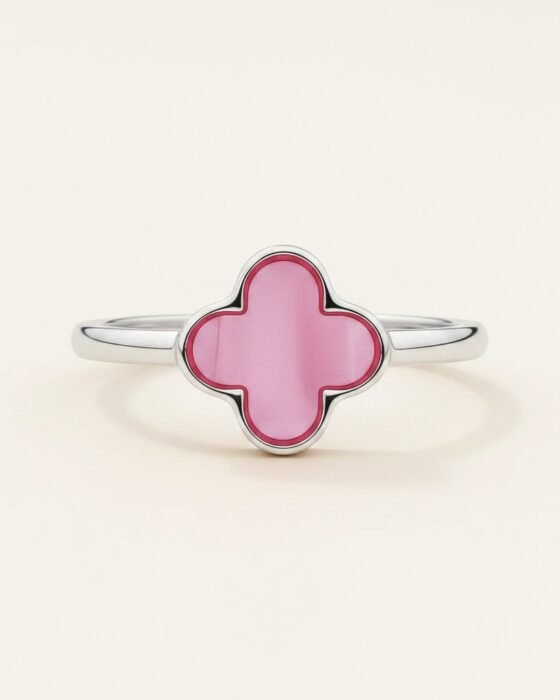 Anillo de Plata Trébol Nácar Rosado