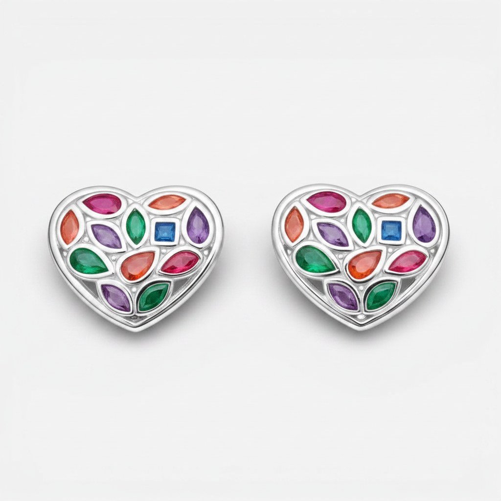 Aro Corazón Circones Multicolor Plata - vista principal sobre fondo blanco calido