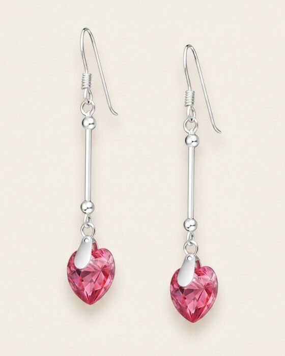Aro Palito Corazón Hecho con Cristal Swarovski® Rosa