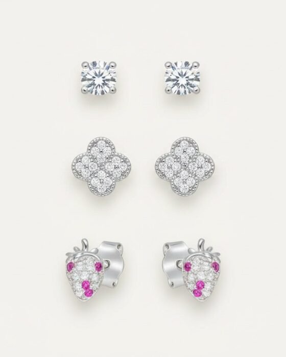 Aros de Plata con Circones: Frutilla y Trébol