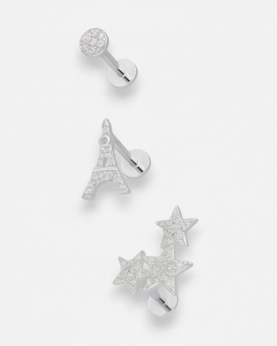 Aros de Plata con Circones, Estrellas y Torre Eiffel