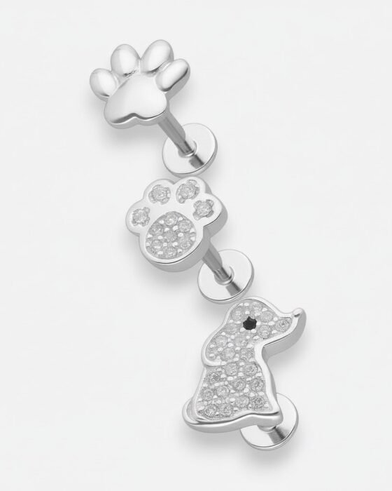 Aro Flat Perrito Patitas Circones Plata