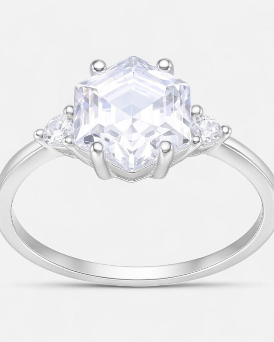 Anillo Hexágono Circón Solitario