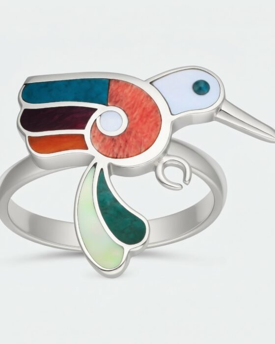 Anillo Ajustable Colibrí Piedras Naturales Multicolor