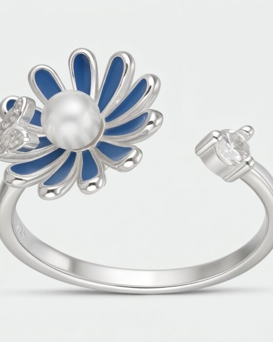 Anillo Ajustable Flor Esmaltada Perla Circones