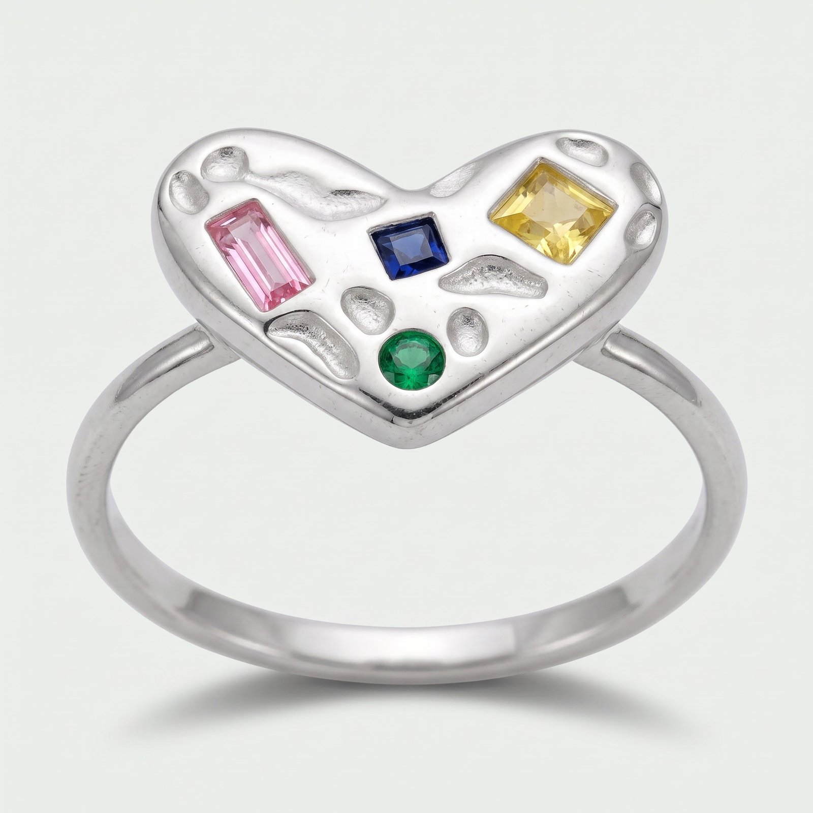 Anillo Corazón Chunky Circones Multicolor Plata - vista principal sobre fondo mineral claro