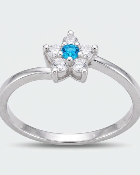 Anillo Midi Flor Circones Agua Marina