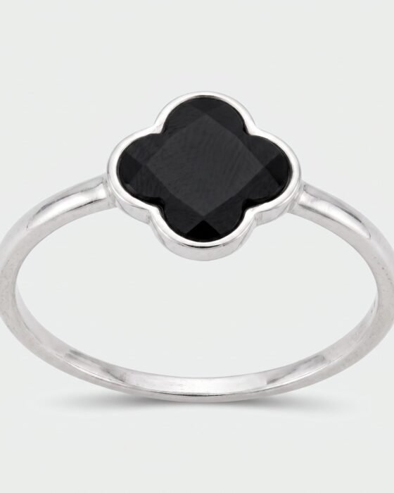 Anillo Trébol de la Suerte Ónix