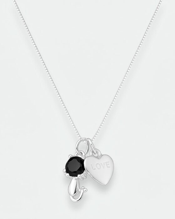 Collar Corazón Love Gatito Circón Ónix