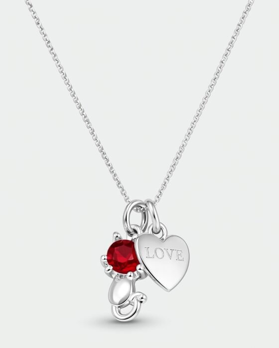 Collar Corazón Love Gatito Circón Rubí