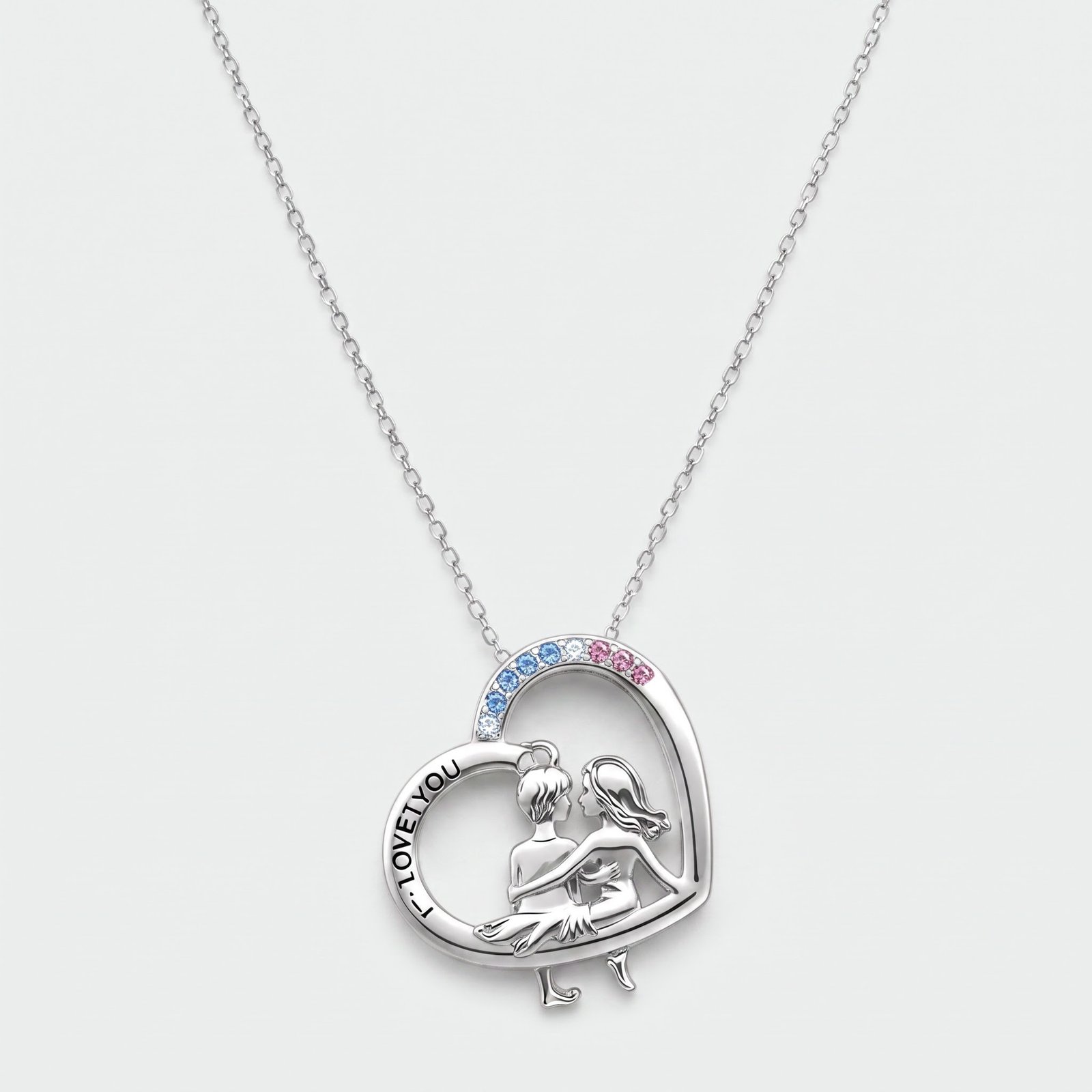 Collar Corazón Mamá e Hija Circones Multicolor Plata - vista principal sobre fondo mineral claro