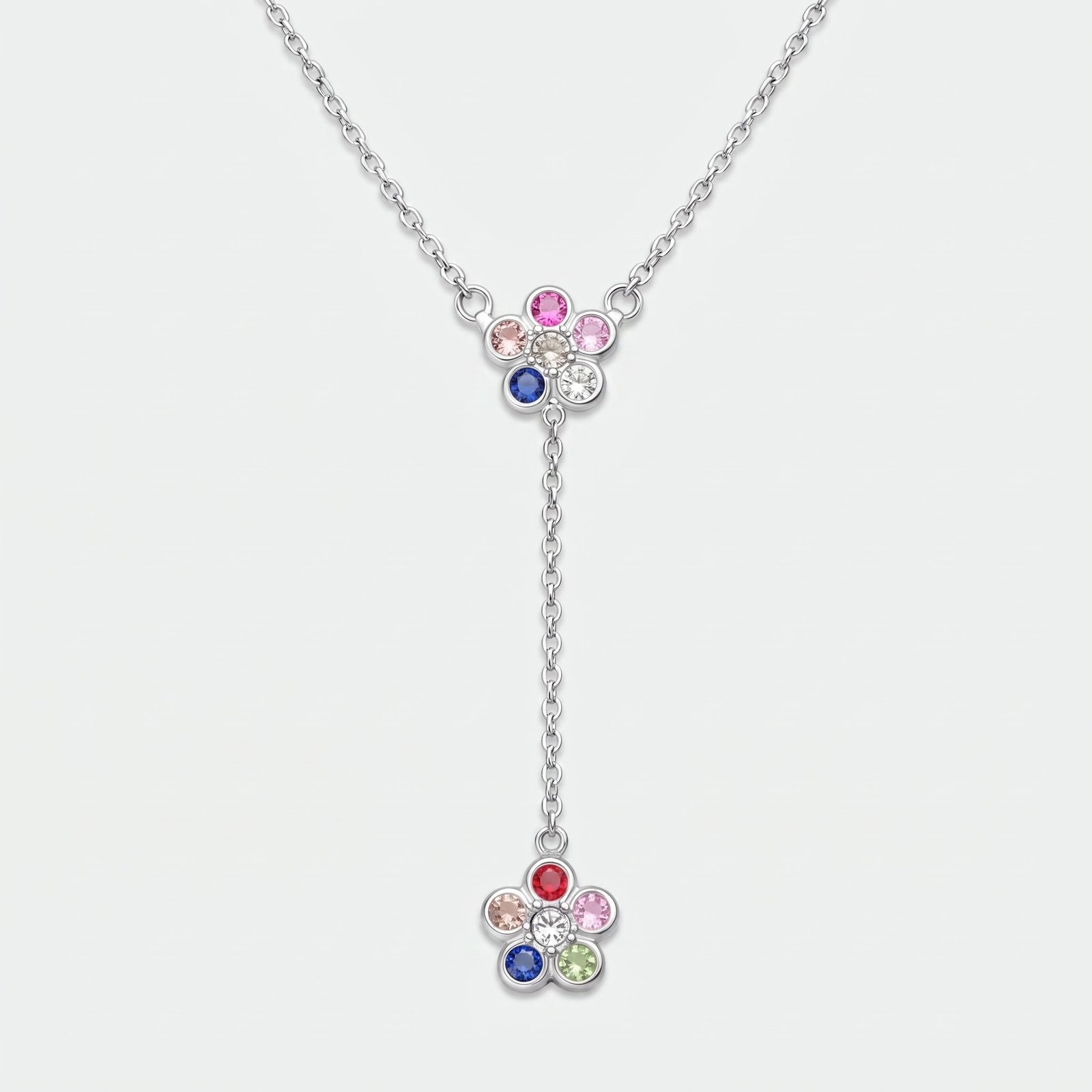 Collar Flores Circones Multicolor Plata - vista principal sobre fondo mineral claro