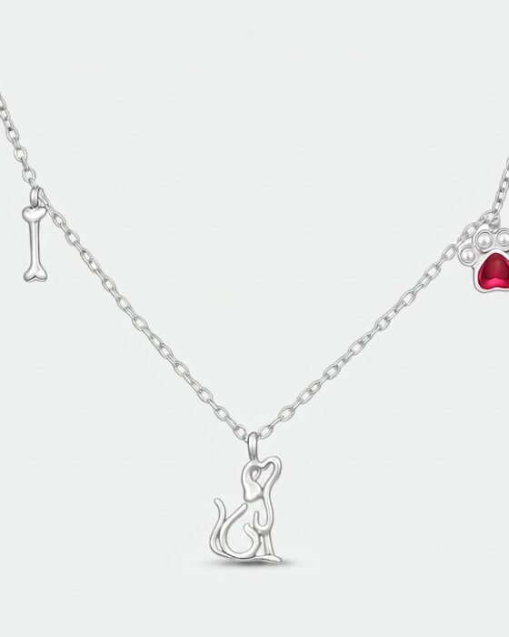 Collar Perrito Huesito Patita Corazón Circón Rubí
