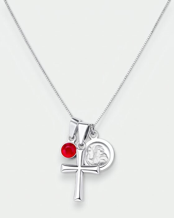 Collar Cruz San Benito Cristal Rojo