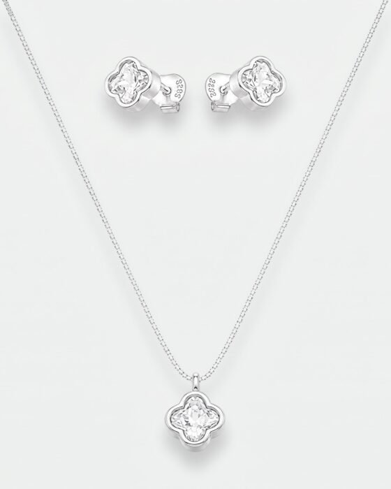 Set Collar y Aros Trébol de la Suerte Circón