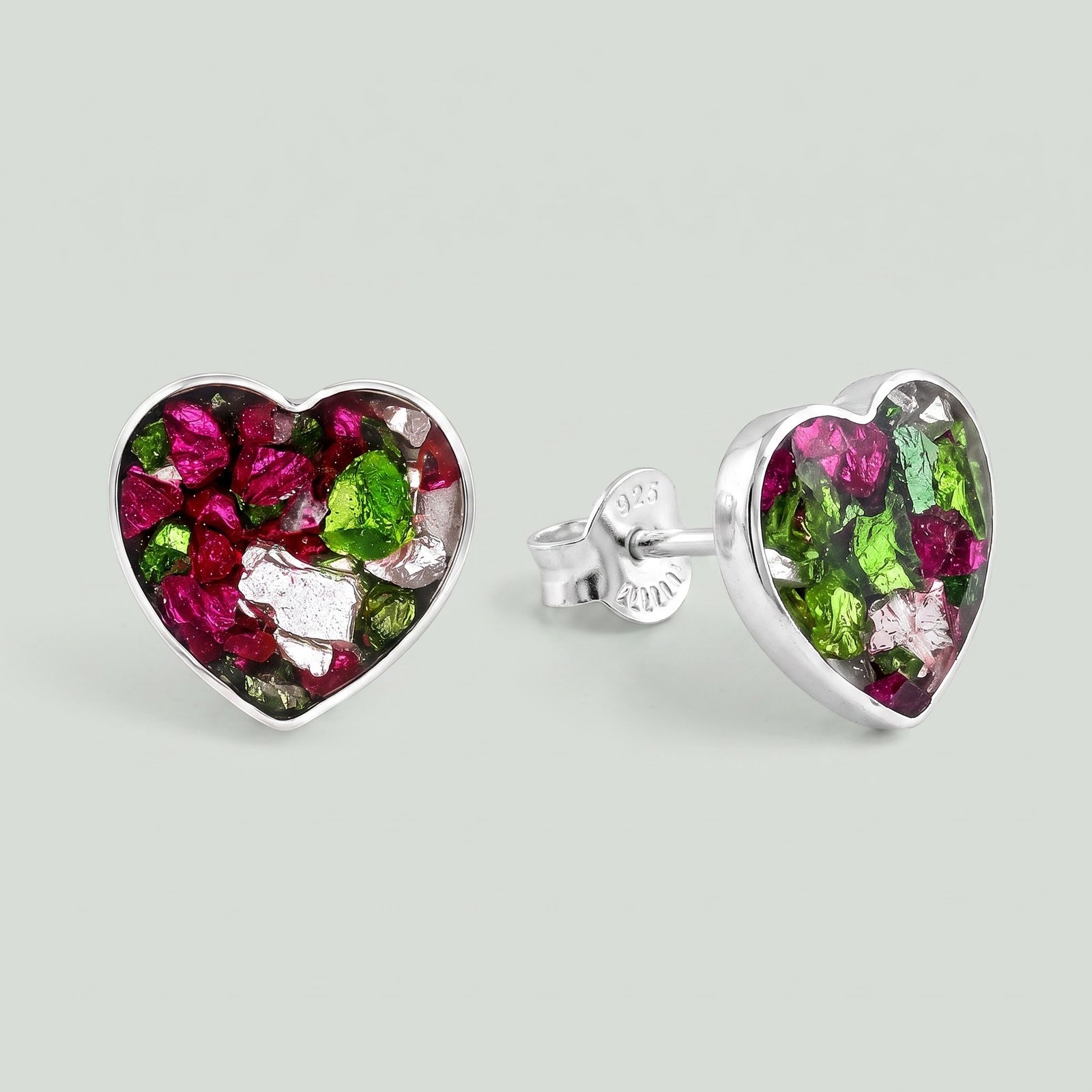 Aro Corazón Piedra Picada Multicolor Plata 925 - vista principal sobre fondo mineral claro
